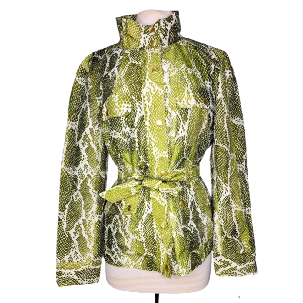 Jones New York Sport Woman's  Green Snake Print Lt Weight Jacket Sz L